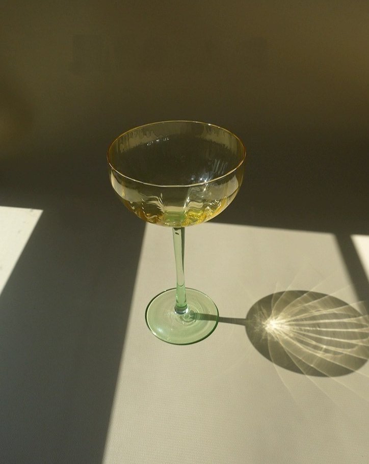 Hand Blown Retro Pastel Coloured Cocktail Glasses Coupe Set of 4 ( $22.5 Each )