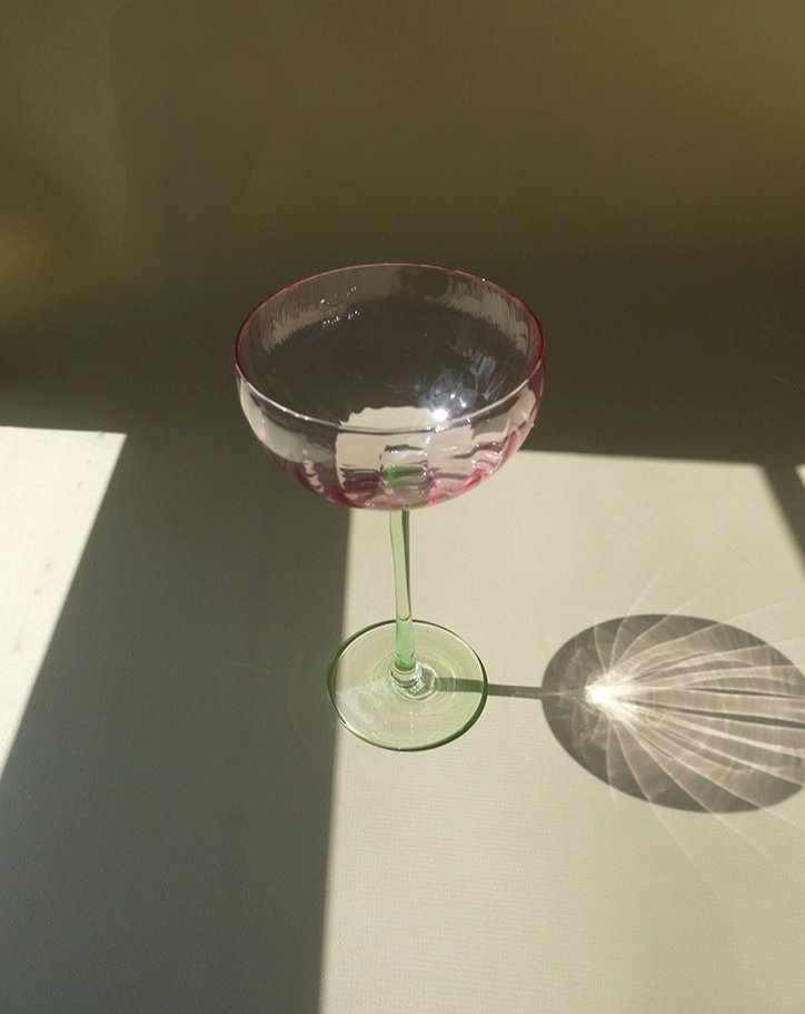 Hand Blown Retro Pastel Coloured Cocktail Glasses Coupe Set of 4 ( $22.5 Each )