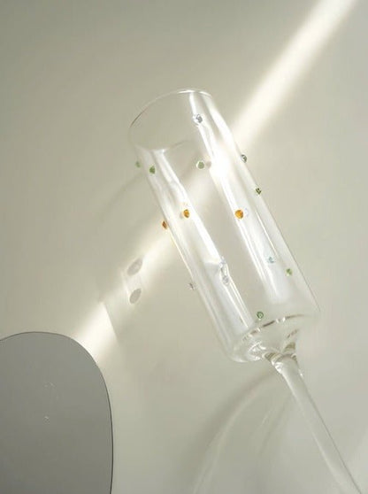 Handblown Rainbow Sprinkles Champagne Flutes Set of 2 Pcs - Whimsical Wine Glasses