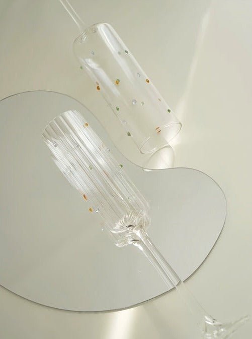 Handblown Rainbow Sprinkles Champagne Flutes Set of 2 Pcs - Whimsical Wine Glasses