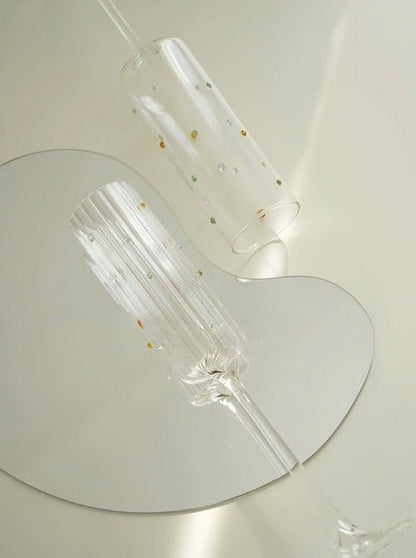 Handblown Rainbow Sprinkles Champagne Flutes Set of 2 Pcs - Whimsical Wine Glasses