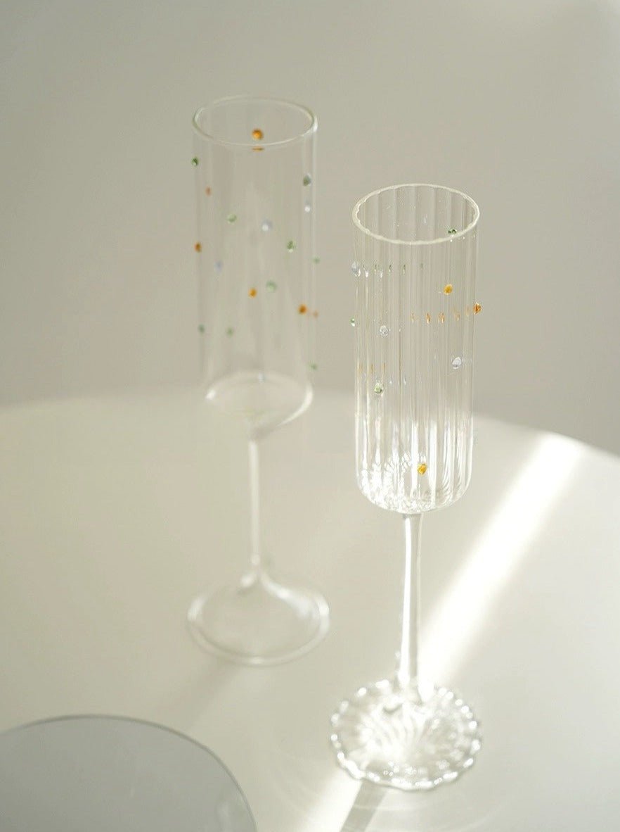 Handblown Rainbow Sprinkles Champagne Flutes Set of 2 Pcs - Whimsical Wine Glasses