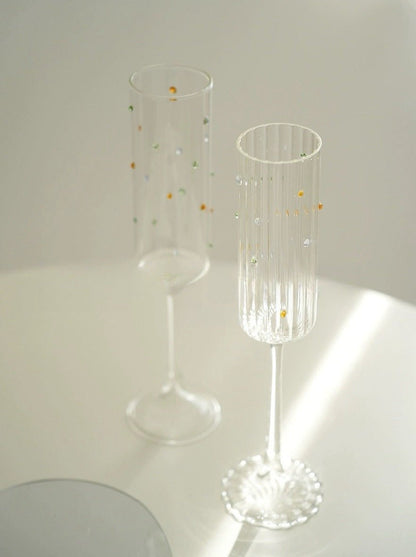 Handblown Rainbow Sprinkles Champagne Flutes Set of 2 Pcs - Whimsical Wine Glasses