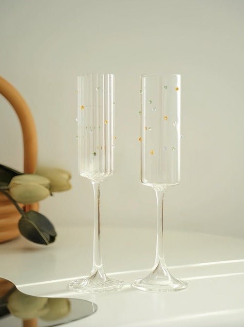 Handblown Rainbow Sprinkles Champagne Flutes Set of 2 Pcs - Whimsical Wine Glasses