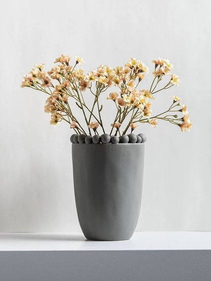 Handmade Morandi-color Pomponette Vase, Dotted Cylinder Centrepiece