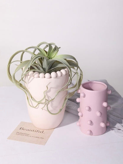 Handmade Morandi-color Pomponette Vase, Dotted Cylinder Centrepiece