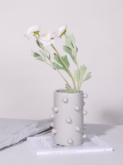 Handmade Morandi-color Pomponette Vase, Dotted Cylinder Centrepiece