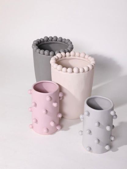 Handmade Morandi-color Pomponette Vase, Dotted Cylinder Centrepiece
