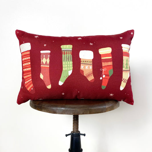 Christmas Stockings | Throw Pillow Cover | 18x12 | Rustic Decor |