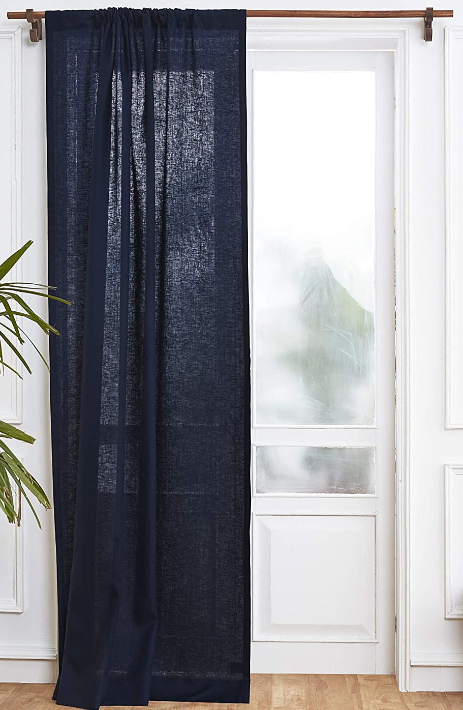 Navy - 100% Pure Linen Curtains | Cotton Linen Mix | Two Panels | 2"