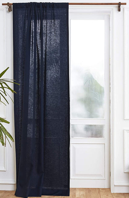 Navy - 100% Pure Linen Curtains | Cotton Linen Mix | Two Panels | 2"