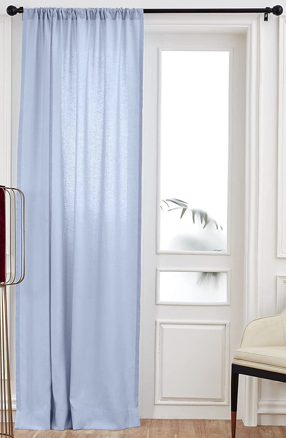 Sky Blue - 100% Pure Linen Curtains | Cotton Linen Mix | Two Panels |