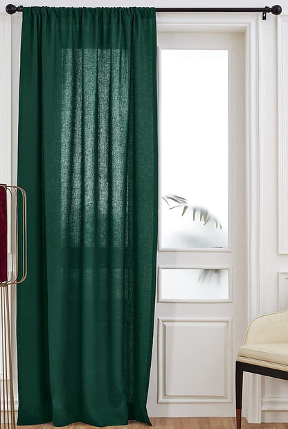 Dark Green - 100% Pure Linen Curtains | Cotton Linen Mix | Two Panels