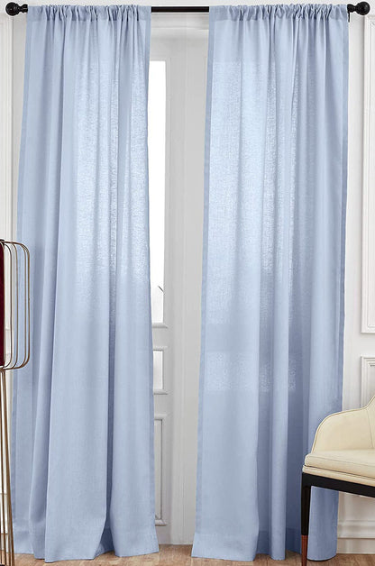 Sky Blue - 100% Pure Linen Curtains | Cotton Linen Mix | Two Panels |
