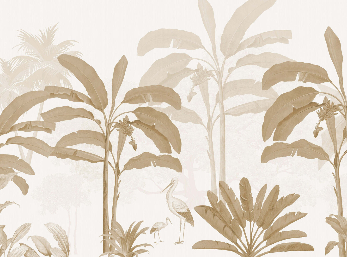 Sepia Tropical Jungle Mural