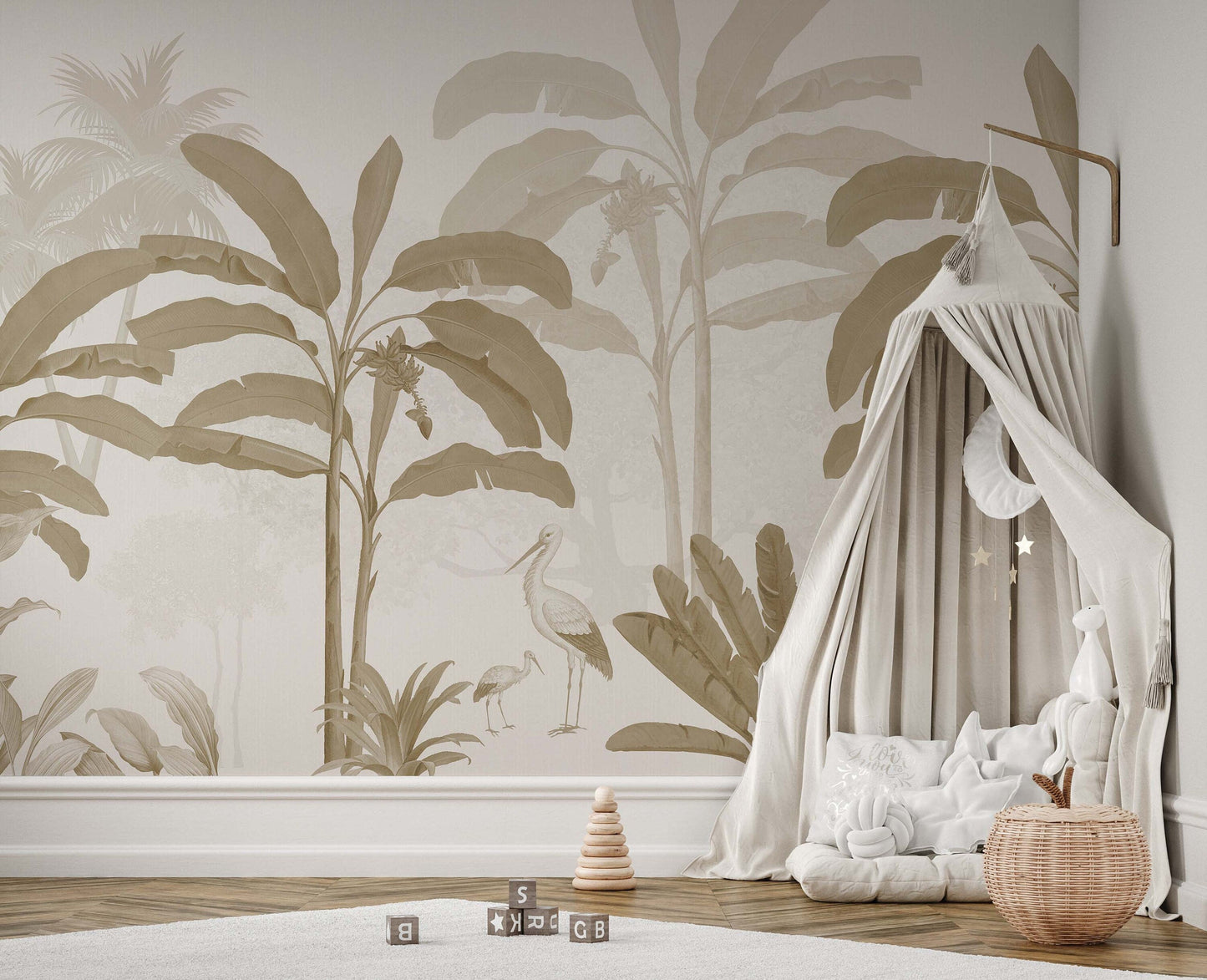 Sepia Tropical Jungle Mural