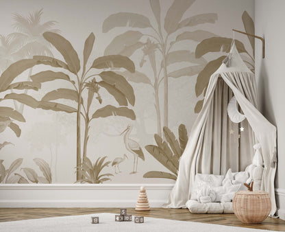 Sepia Tropical Jungle Mural