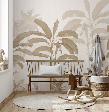 Sepia Tropical Jungle Mural