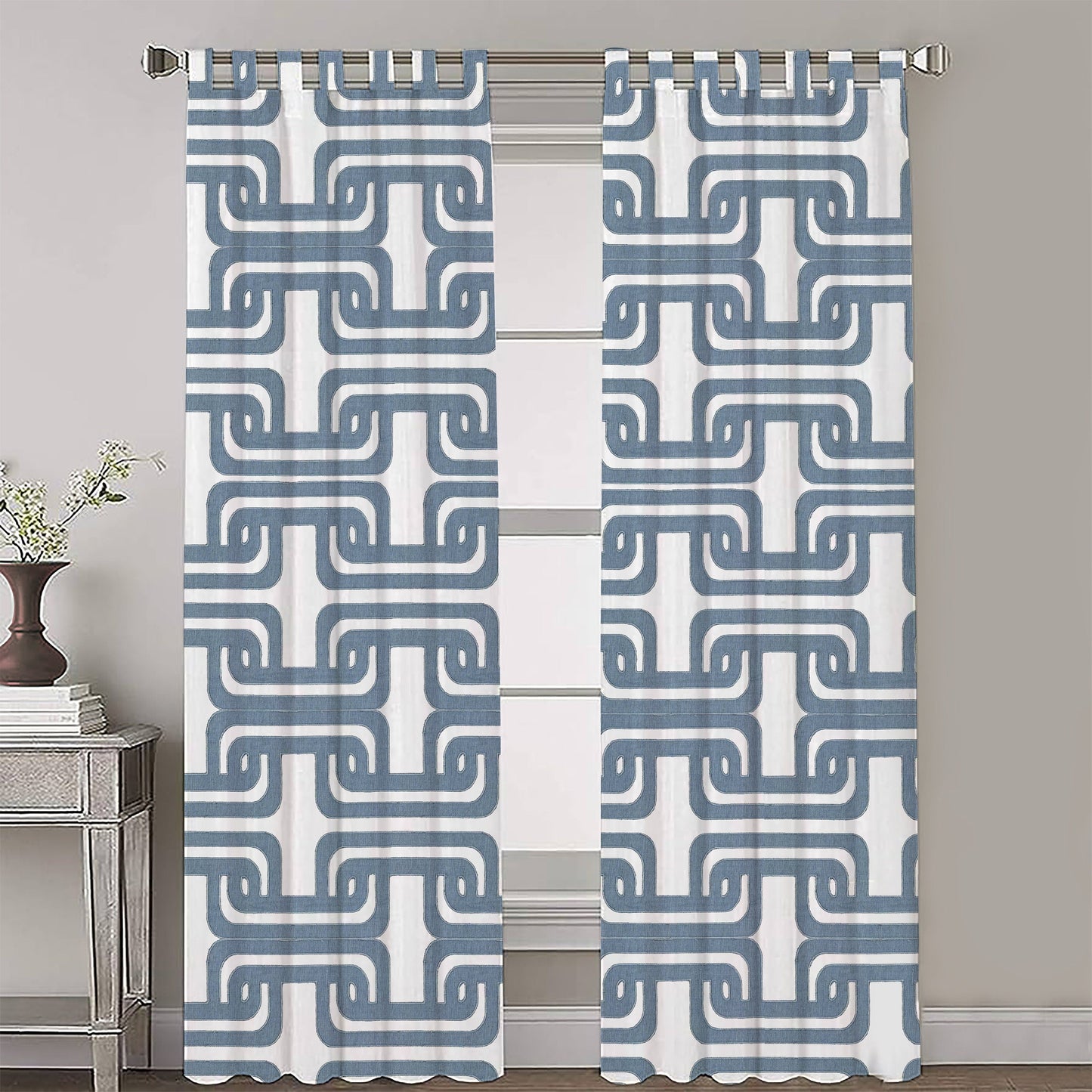 Olga  - Set of 2 Panels Crewel Embroidered Curtains | Linen Cotton Mix