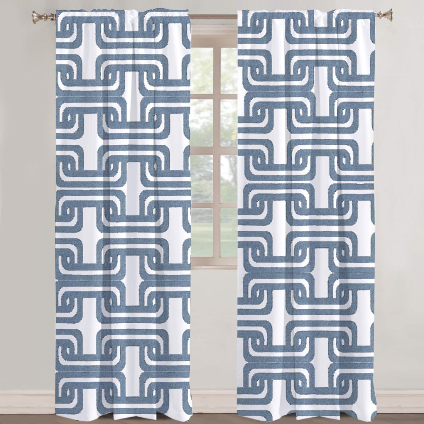 Olga  - Set of 2 Panels Crewel Embroidered Curtains | Linen Cotton Mix