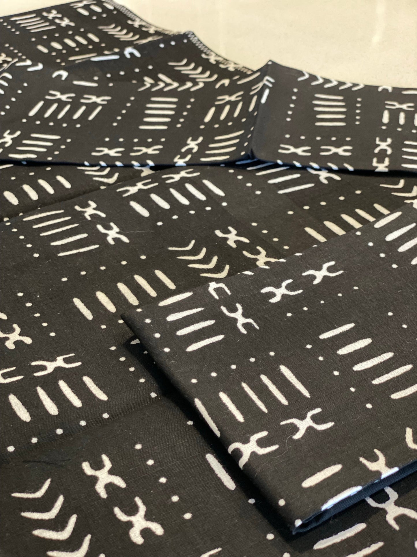 Handmade, Coffee Table Runner, Black Mudcloth, Wax Print