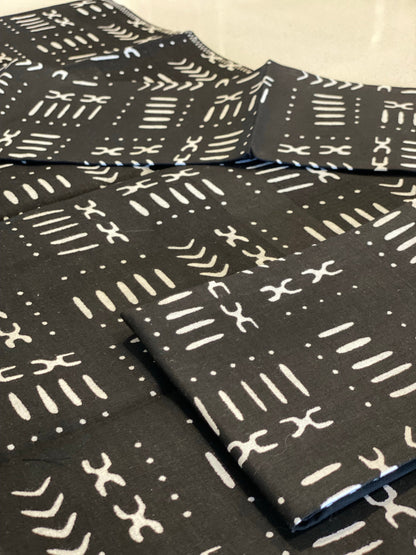 Handmade, Coffee Table Runner, Black Mudcloth, Wax Print