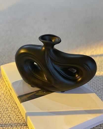 Handmade Contemporary Abstract Ceramic Black Flower Vase - Decorative Irregular Vase