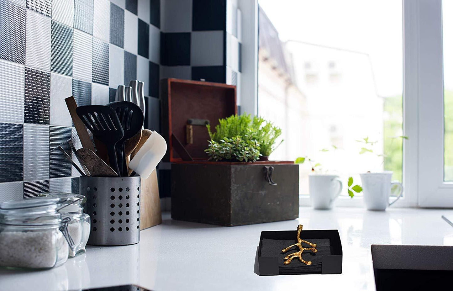 Vibhsa Napkin Holder Dinning Decor (Golden Olive Bud)