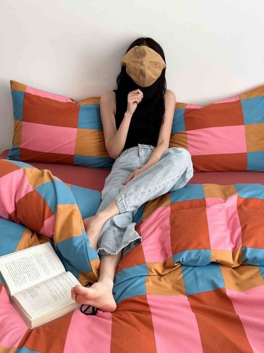 Rainbow Checker Duvet Cover Set With Pillowcases & Fitted Sheet