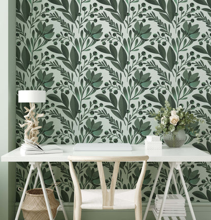 Green silky leaves wallpaper