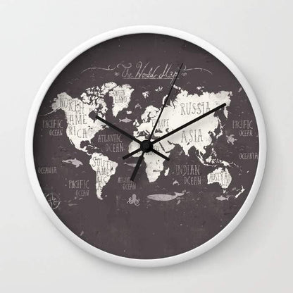 Decorative Wall Clocks Collection – Typography, Floral, Map, Camera & Abstract